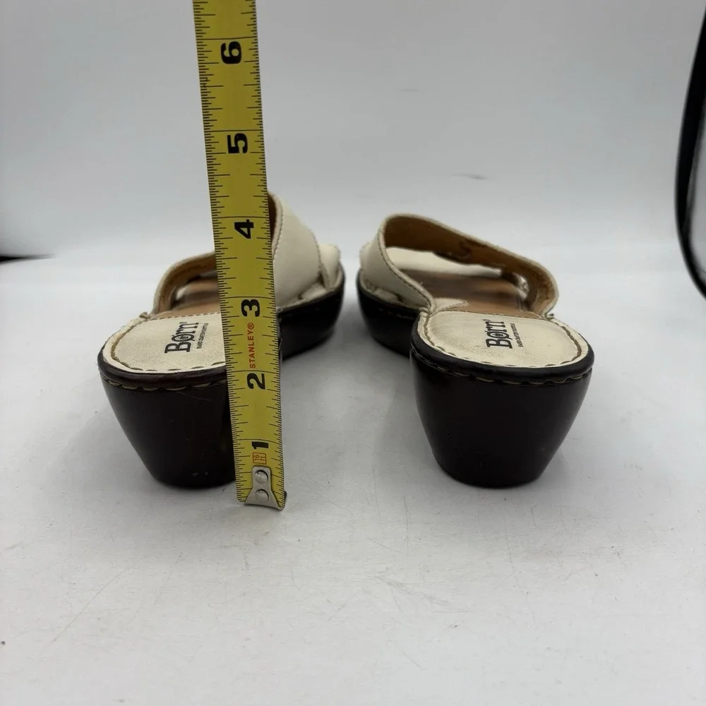 Born Sandals Womens Size 7 Leather Slide Mule‎ Wedge White Strappy